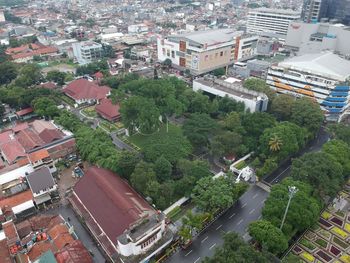 High angle view of buildings in city