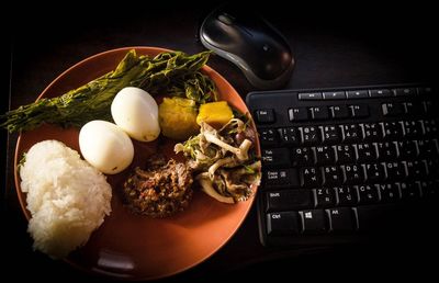 High angle view of breakfast in plate