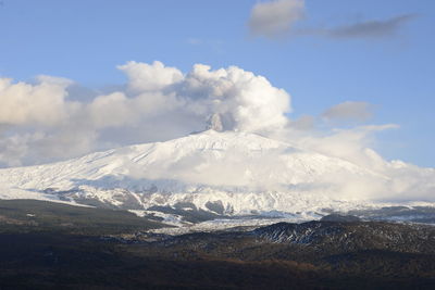 Scenic view of snowcapped mountains against sky