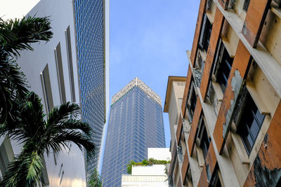 Low angle view of buildings against clear sky