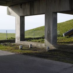 View of road along buildings