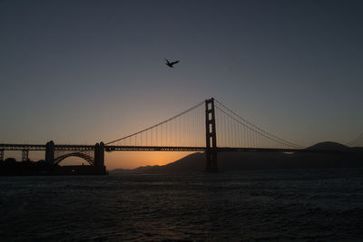 Suspension bridge at sunset