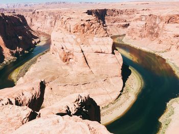 High angle view of rock formation in river