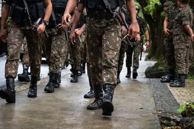 Army soldiers await the start of the brazilian independence parade in the city of salvador, bahia.