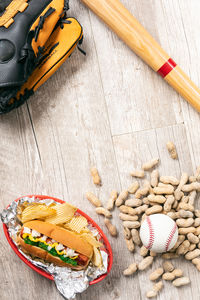 High angle view of food on table