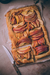 High angle view of apples in tray on table