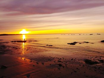 Scenic view of beach against sky during sunset