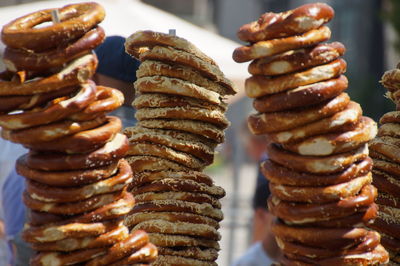 Close-up of stack of sausages