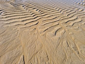 High angle view of sand on beach