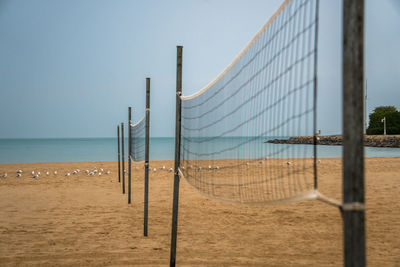 Scenic view of beach against clear sky