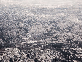 High angle view of snowcapped mountains