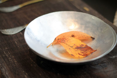 High angle view of bread in plate