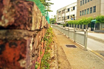 Narrow walkway along walls