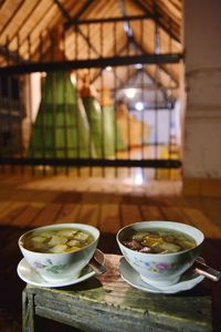 Close-up of tea cup on table