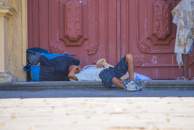 Full length of a man sleeping