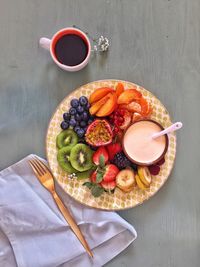 Directly above shot of fruits served on plate