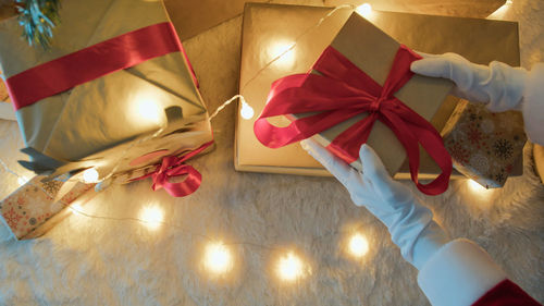 Low section of woman holding christmas tree