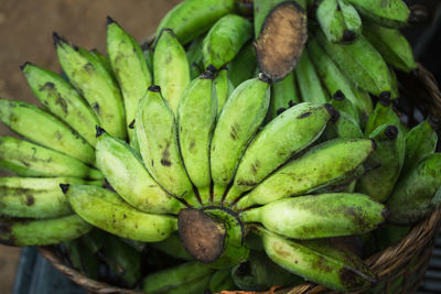 High angle view of bananas in basket for sale