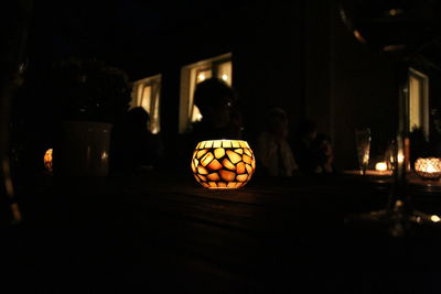 Close-up of illuminated pumpkin at night