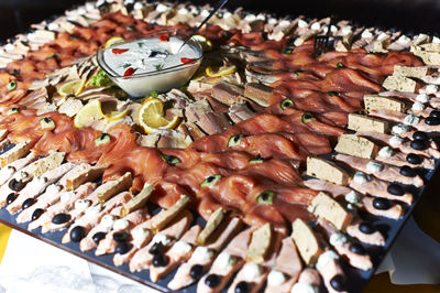 Close-up of meat on barbecue grill