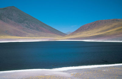 Scenic view of lake against blue sky