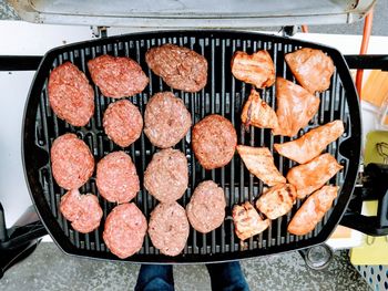 Close-up of meat on barbecue grill