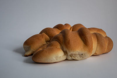 Close-up of cake against white background