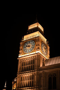 Low angle view of illuminated building against sky at night