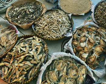 High angle view of vegetables for sale at market stall