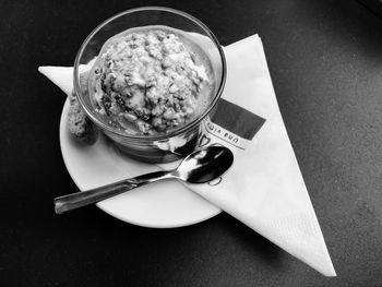 High angle view of ice cream on table