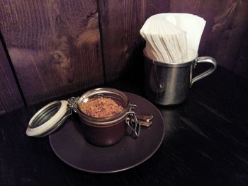 Close-up of food on table