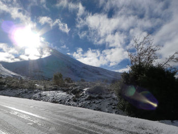 Scenic view of landscape against sky during winter