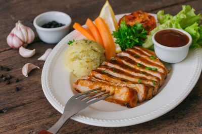 Close-up of food in plate on table