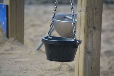 Close-up of bucket hanging