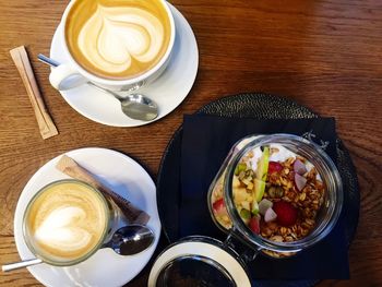 Close-up of cappuccino on table