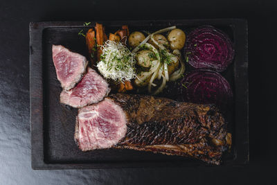 High angle view of food in kitchen