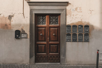 Closed door of old building