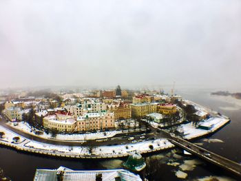 High angle view of cityscape during winter