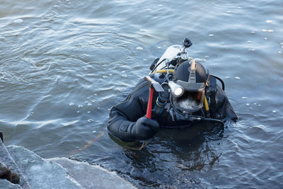 High angle view of boat in water