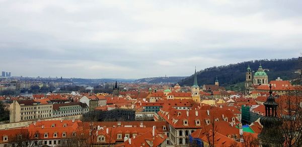 High angle view of townscape against sky