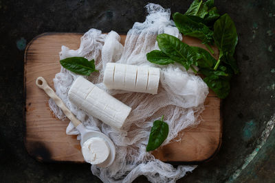 High angle view of vegetables on cutting board