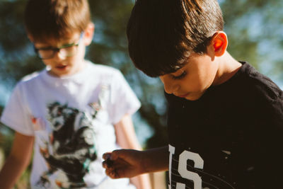 High angle view of kids outdoors