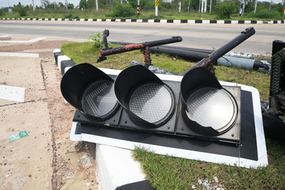 High angle view of road signal