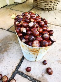 Pile of chestnuts in a bucket