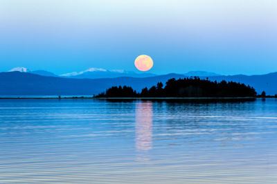 Scenic view of lake against sky during sunset