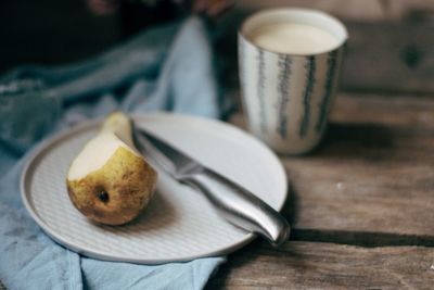 Close-up of bread in plate on table