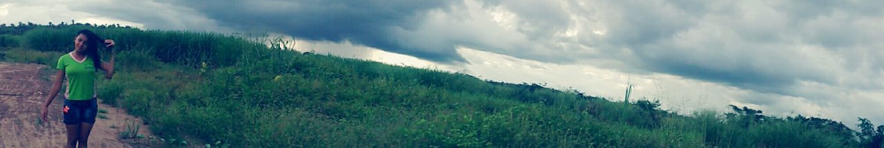 sky, cloud - sky, grass, landscape, cloudy, mountain, cloud, scenics, panoramic, green color, tranquil scene, nature, tranquility, beauty in nature, field, growth, plant, weather, day, tree