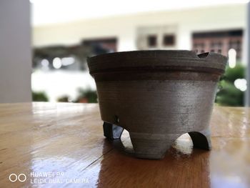 Close-up of tea cup on table