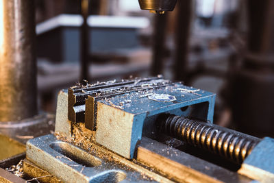 Close-up of machine part in factory