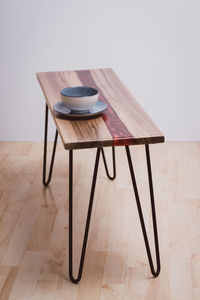 High angle view of empty chairs on table at home